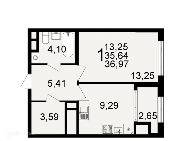 Планировка 1 комн. в ЖК "Открытие"