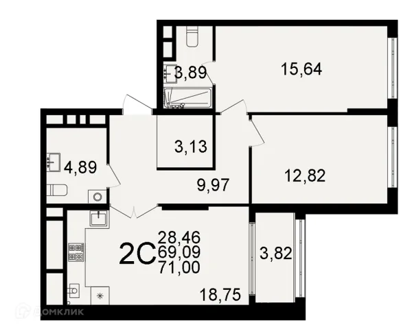 Планировка 2 комн. в ЖК "Открытие"