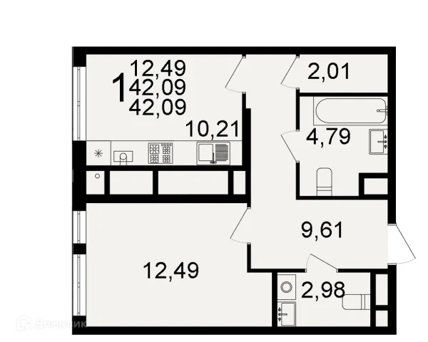 Планировка 1 комн. в ЖК "Открытие"