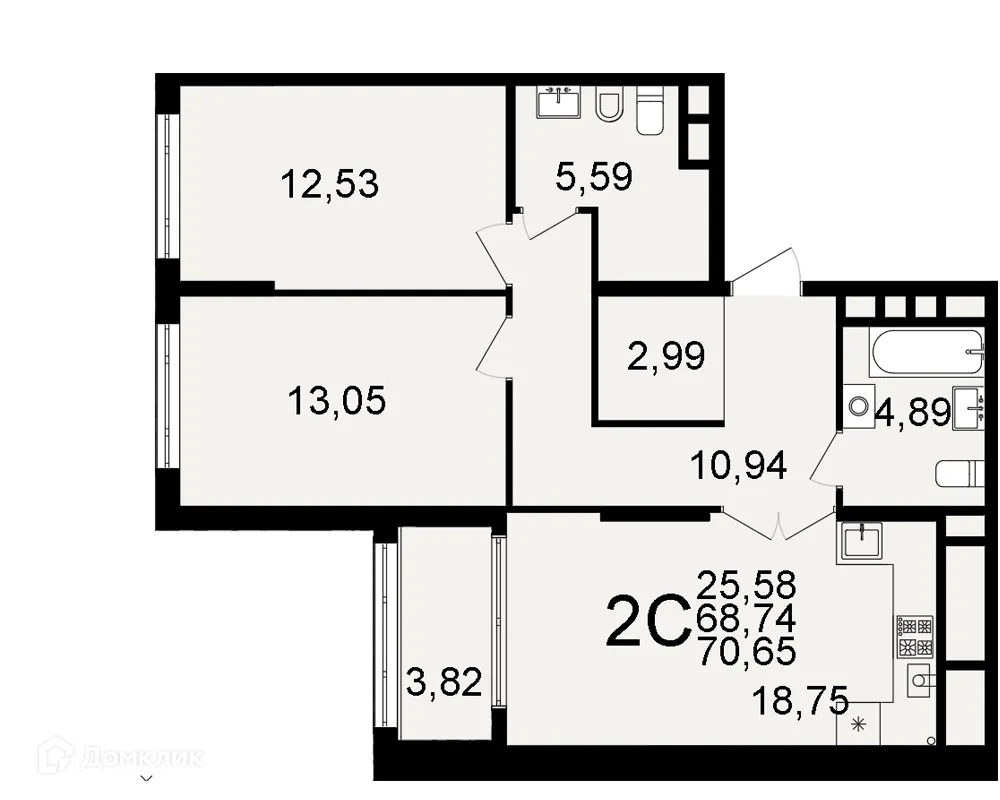 Планировка 2-комнатной квартиры 70.65 м² в ЖК "Открытие", г. Рязань — фото 1