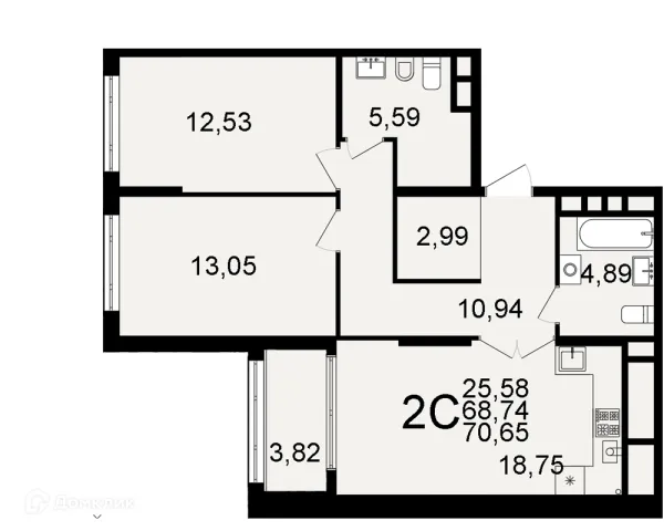 Планировка 2 комн. в ЖК "Открытие"