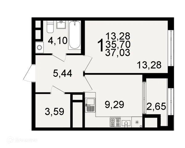 Планировка 1 комн. в ЖК "Открытие"