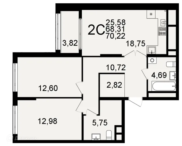Планировка 2 комн. в ЖК "Открытие"