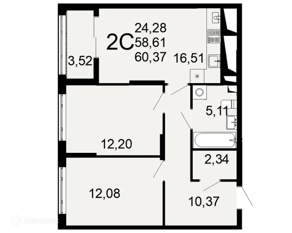 Планировка 2 комн. в ЖК "Открытие"