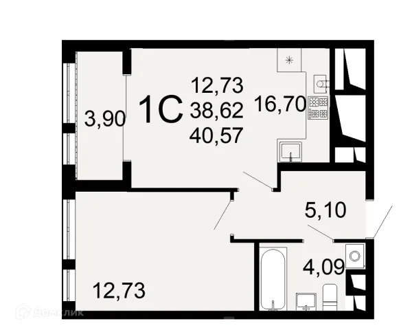 Планировка 1 комн. в ЖК "Открытие"