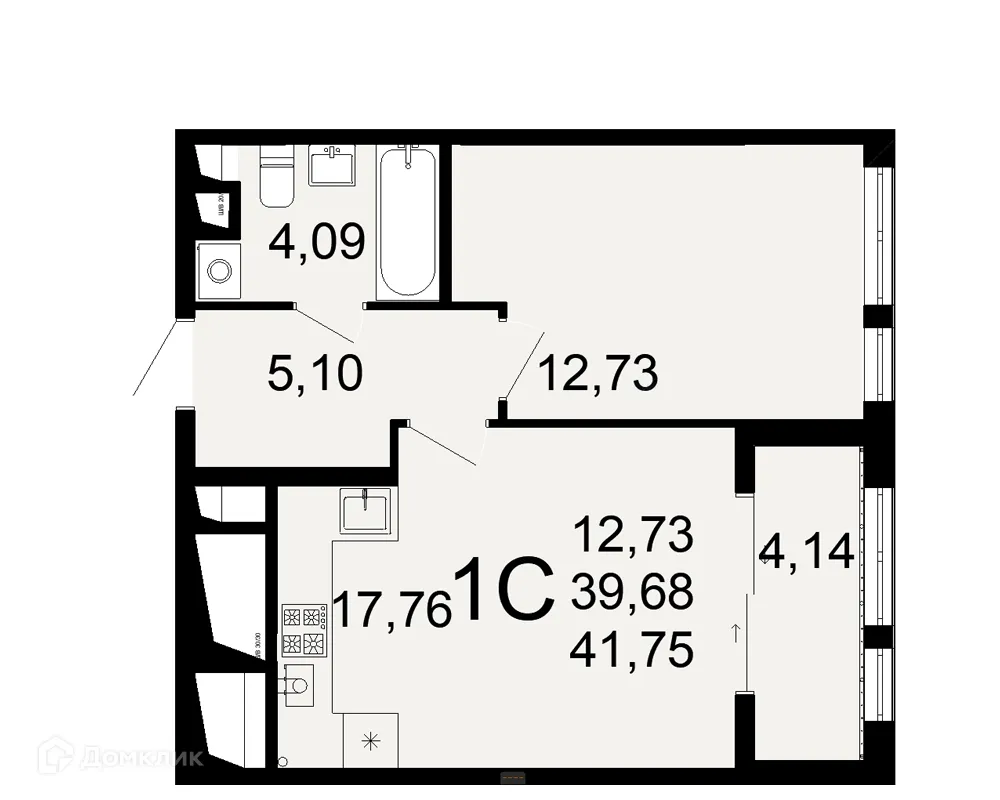 Планировка 1-комнатной квартиры 41.75 м² в ЖК "Открытие", г. Рязань — фото 1