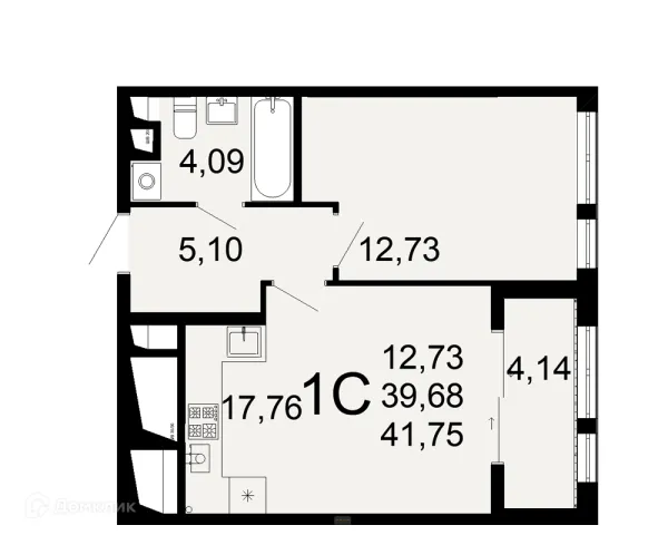Планировка 1 комн. в ЖК "Открытие"