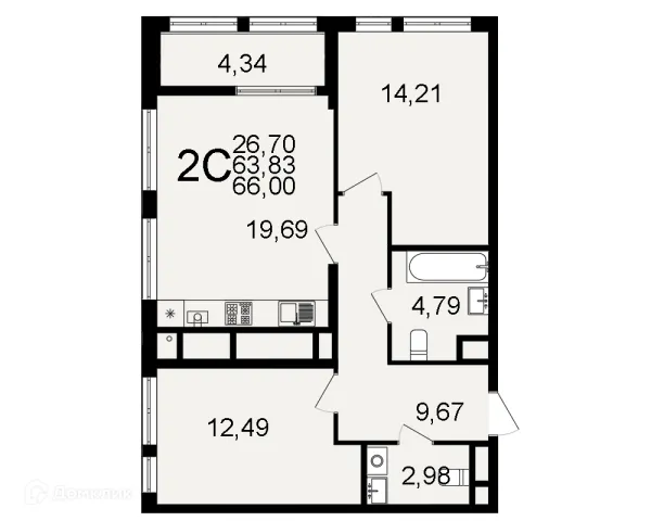 Планировка 2 комн. в ЖК "Открытие"