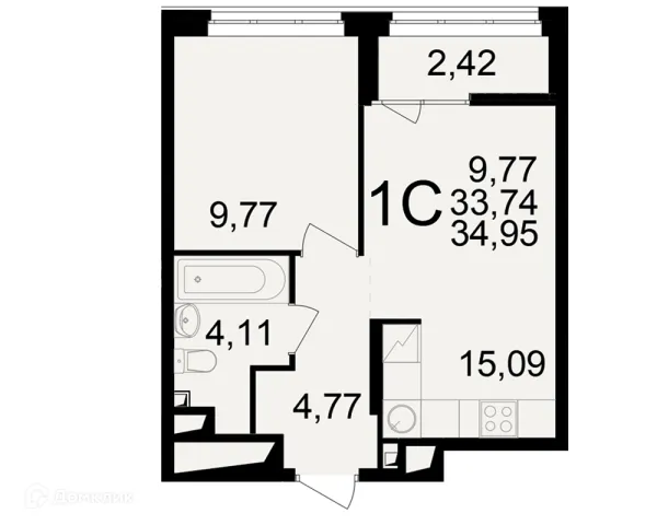 Планировка 1 комн. в ЖК"Новое измерение"