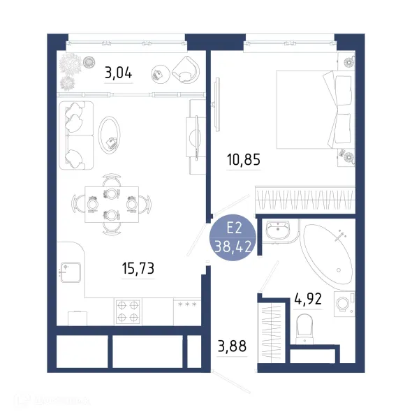 Планировка 1 комн. в ЖК Бульвар оптимистов