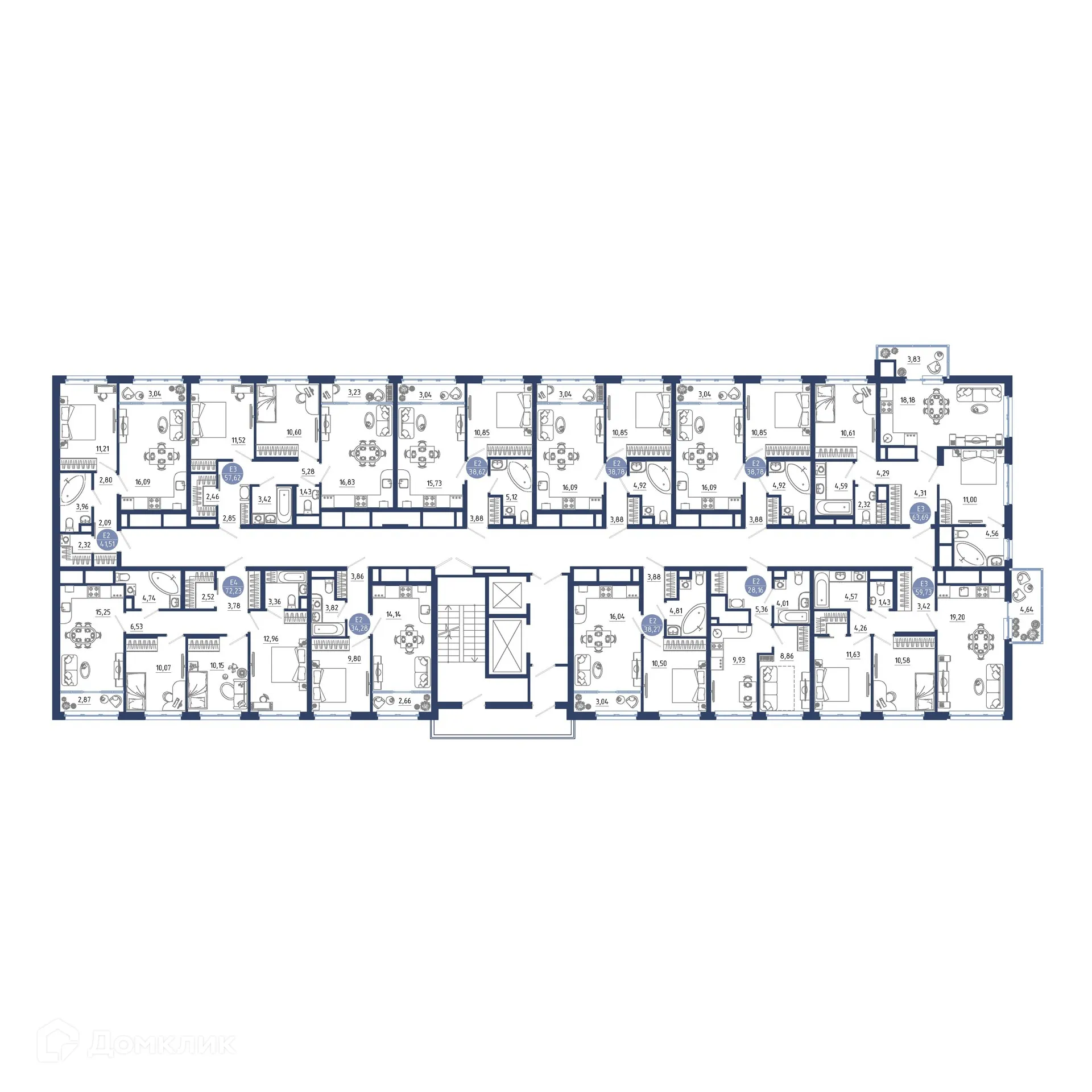 Планировка 1-комнатной квартиры 41.51 м² в ЖК Бульвар оптимистов, г. Дядьково — фото 2