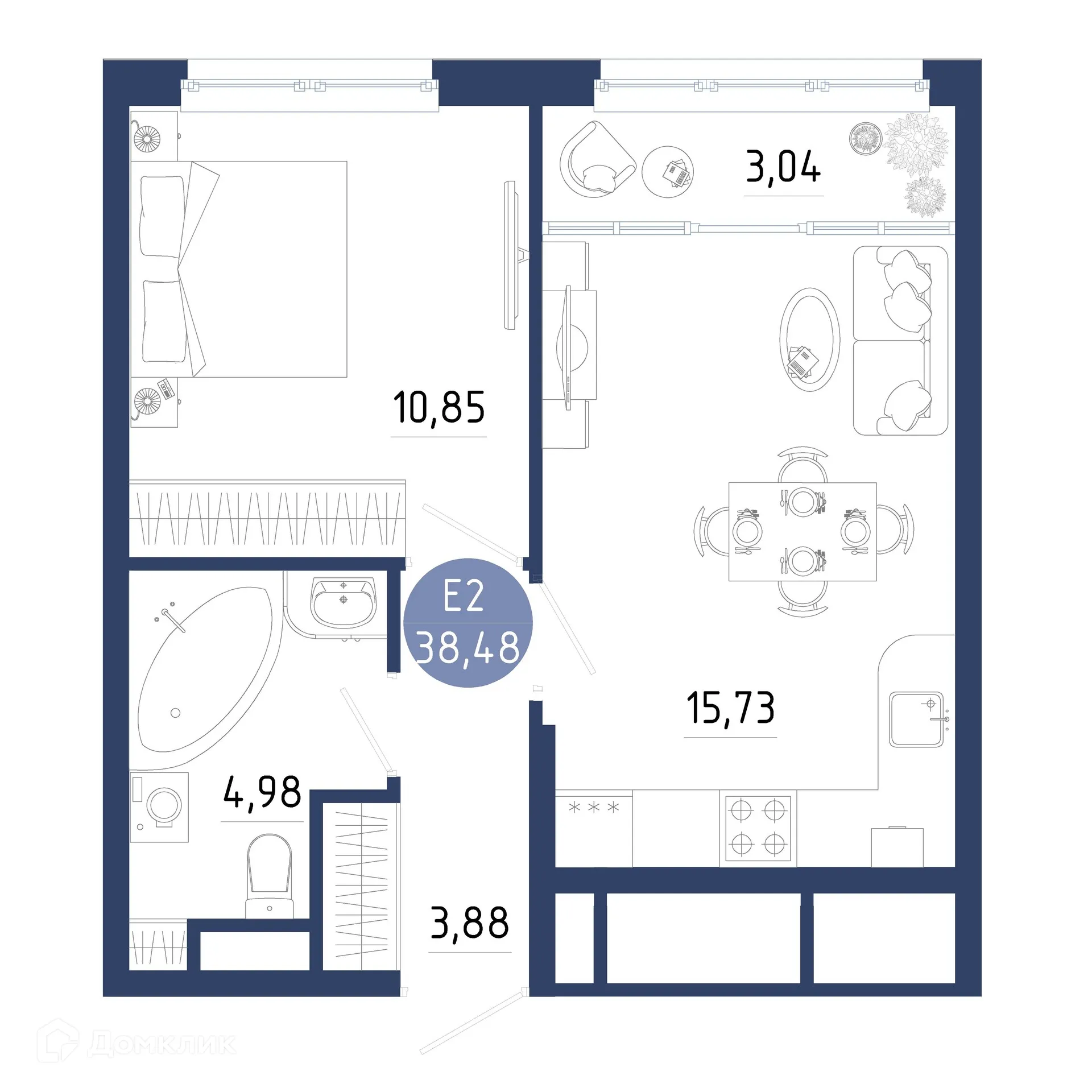 Планировка 1-комнатной квартиры 38.48 м² в ЖК Бульвар оптимистов, г. Дядьково — фото 23