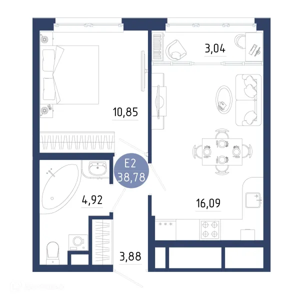 Планировка 1 комн. в ЖК Бульвар оптимистов