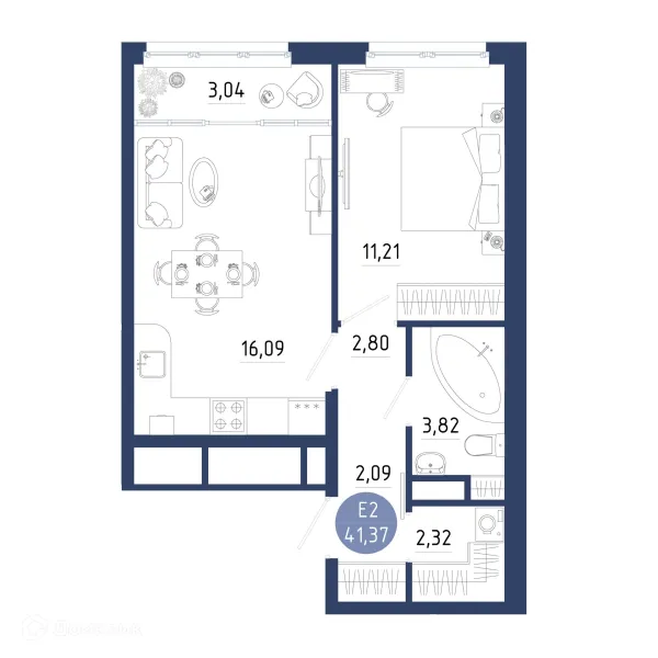 Планировка 1 комн. в ЖК Бульвар оптимистов