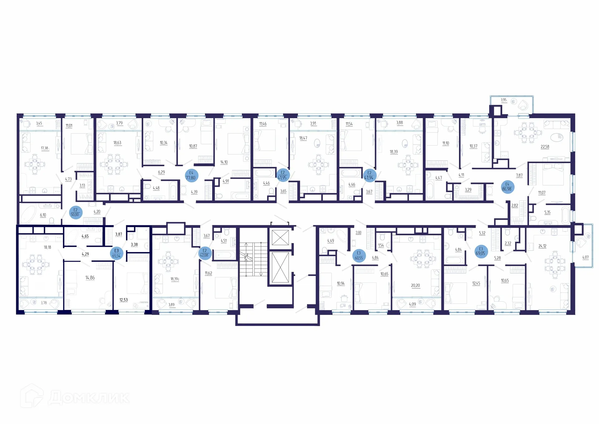 Планировка 1-комнатной квартиры 41.95 м² в ЖК Бульвар оптимистов, г. Дядьково — фото 2