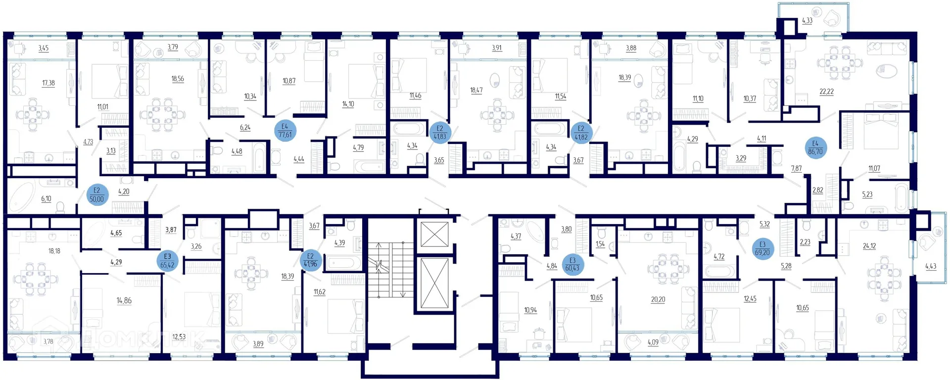Планировка 3-комнатной квартиры 77.61 м² в ЖК Бульвар оптимистов, г. Дядьково — фото 2