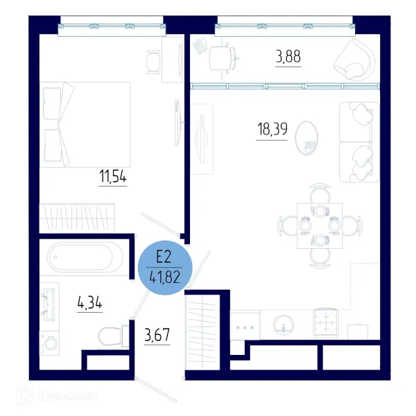 Планировка 1 комн. в ЖК Бульвар оптимистов