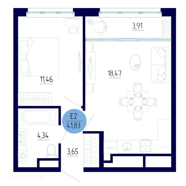 Планировка 1 комн. в ЖК Бульвар оптимистов