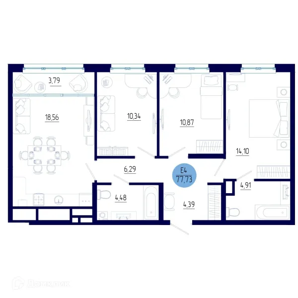 Планировка 3 комн. в ЖК Бульвар оптимистов