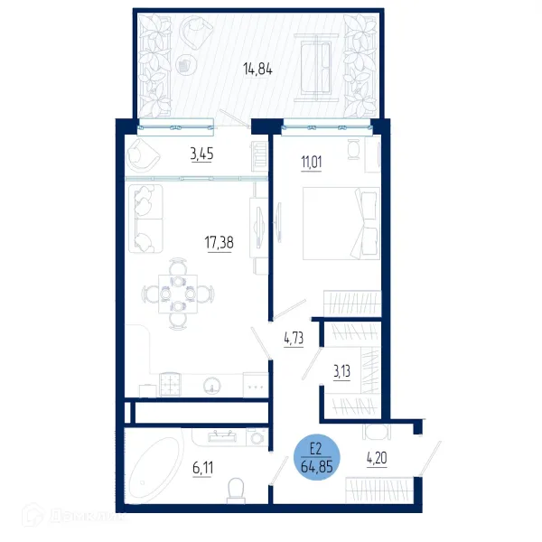 Планировка 1 комн. в ЖК Бульвар оптимистов