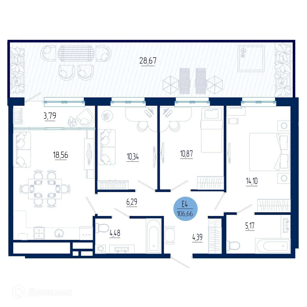 Планировка 3-комнатной квартиры 106.66 м² в ЖК Бульвар оптимистов, г. Дядьково — фото 1