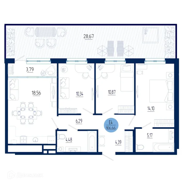 Планировка 3 комн. в ЖК Бульвар оптимистов