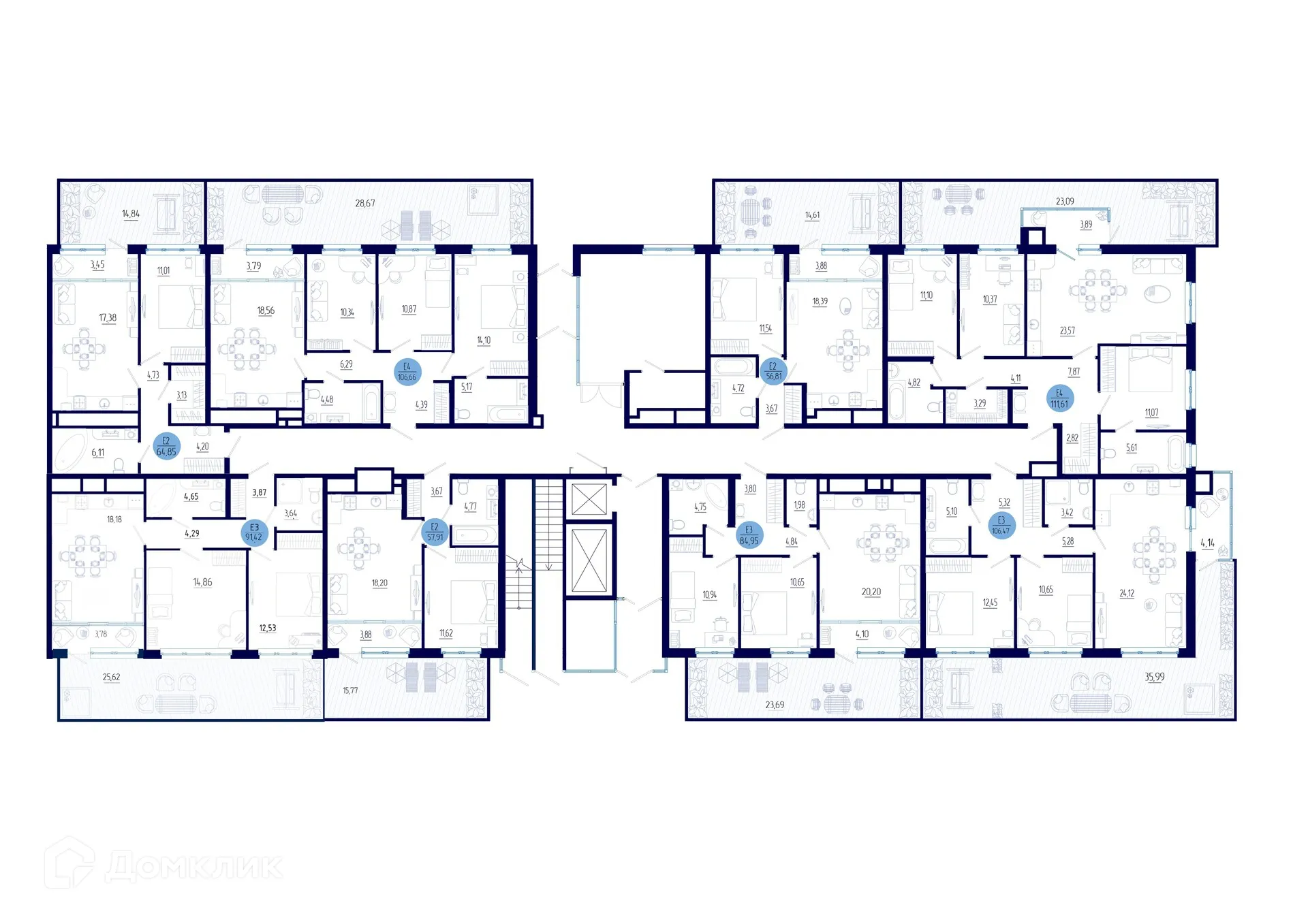 Планировка 1-комнатной квартиры 56.81 м² в ЖК Бульвар оптимистов, г. Дядьково — фото 2