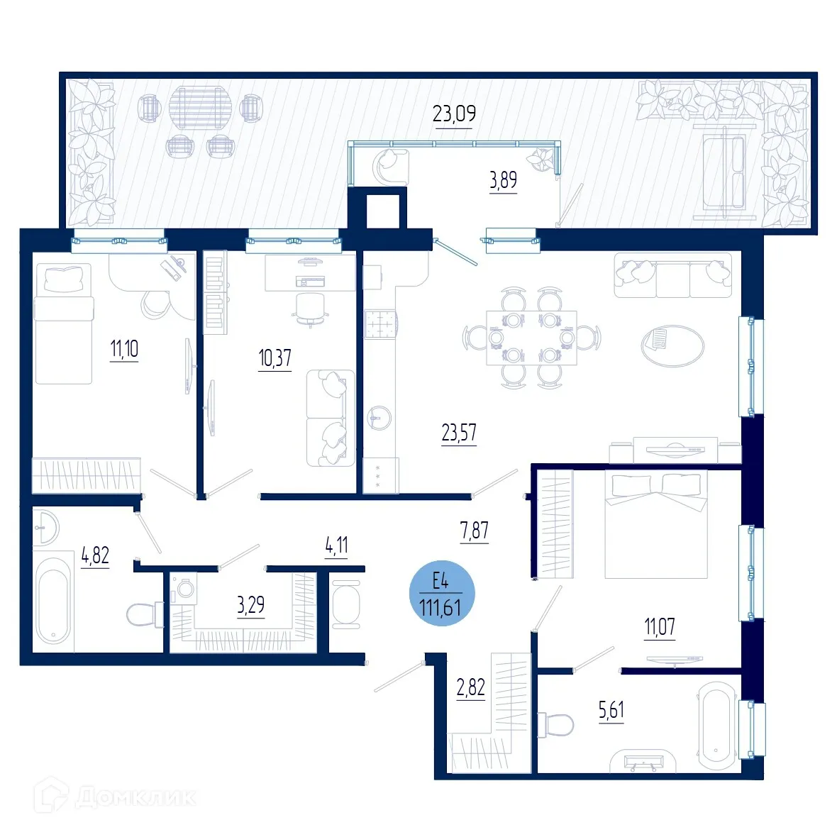 Планировка 3-комнатной квартиры 111.61 м² в ЖК Бульвар оптимистов, г. Дядьково — фото 1