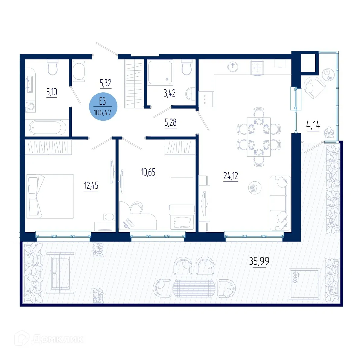 Планировка 2-комнатной квартиры 106.47 м² в ЖК Бульвар оптимистов, г. Дядьково — фото 1
