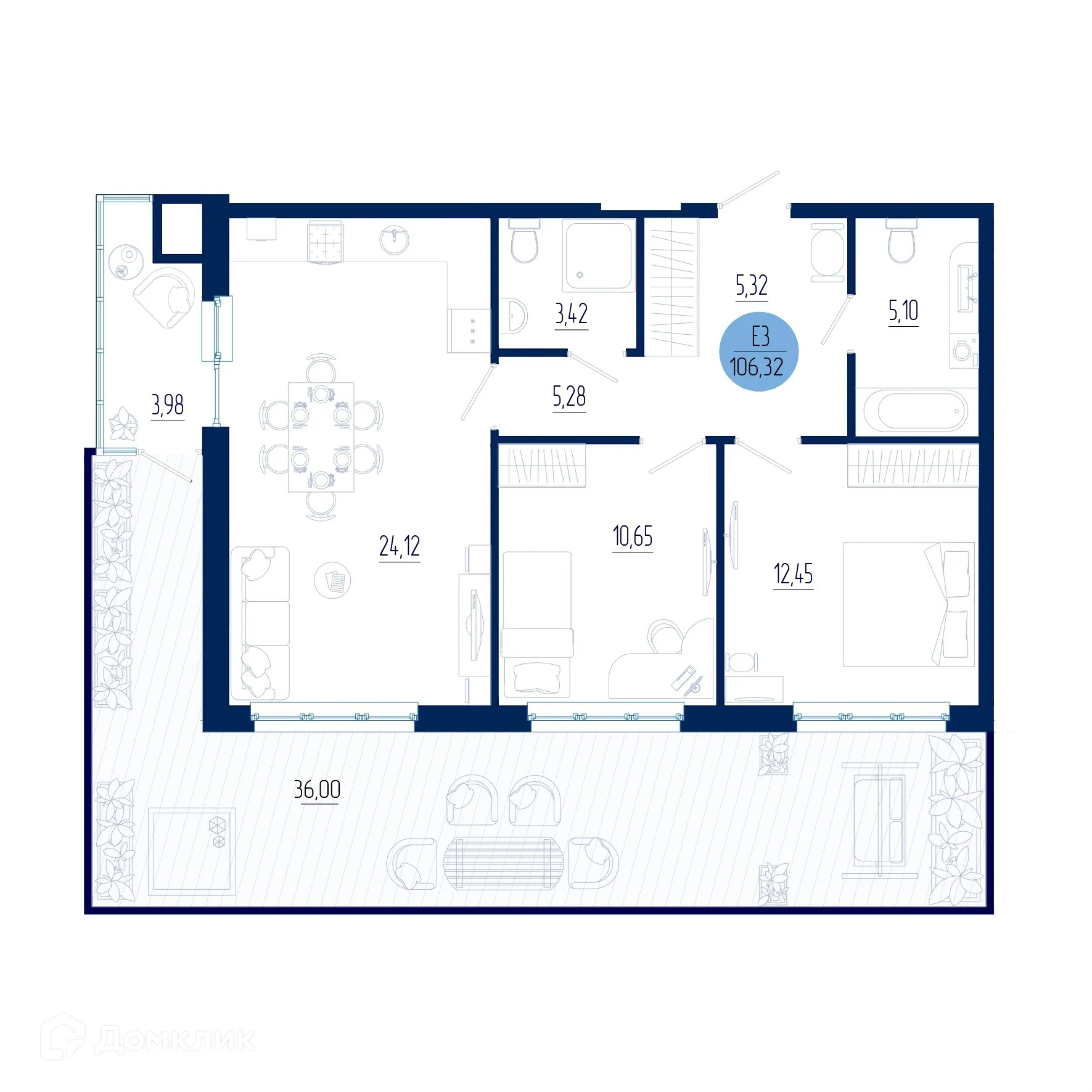 Планировка 2-комнатной квартиры 106.32 м² в ЖК Бульвар оптимистов, г. Дядьково — фото 1