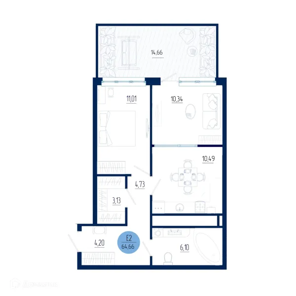 Планировка 1 комн. в ЖК Бульвар оптимистов