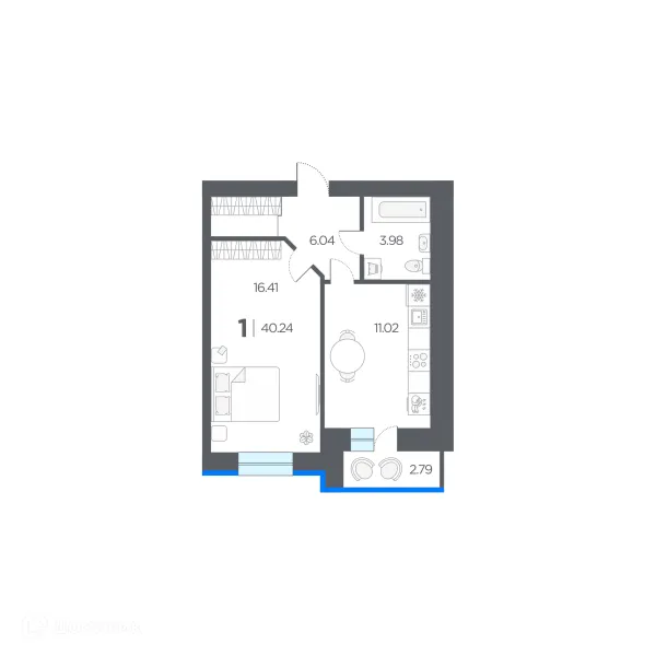 Планировка 1 комн. в ЖК ОГНИ
