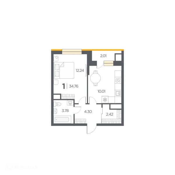 Планировка 1 комн. в Новые Горизонты