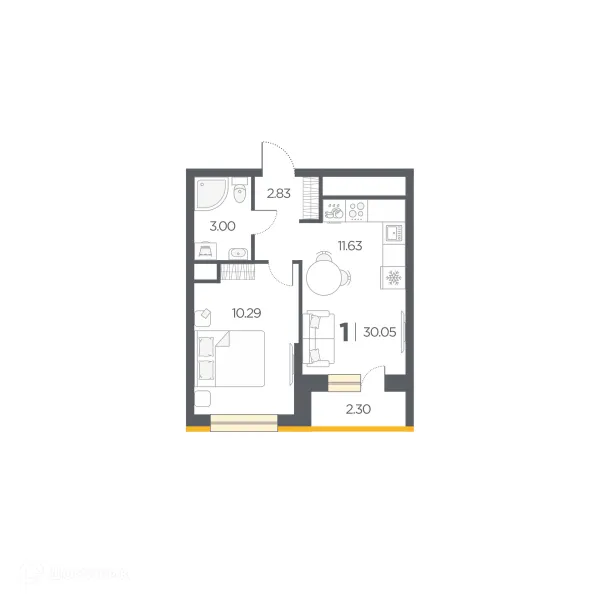Планировка 1 комн. в Новые Горизонты