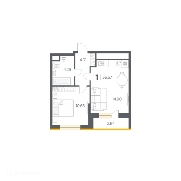 Планировка 1 комн. в Новые Горизонты