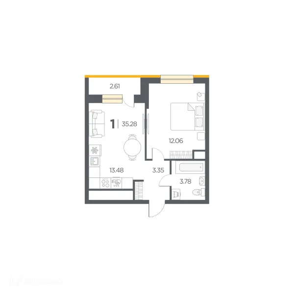 Планировка 1 комн. в Новые Горизонты