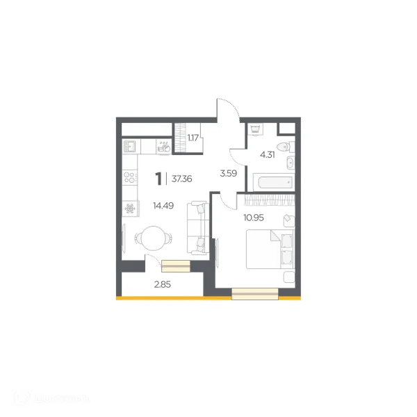 Планировка 1 комн. в Новые Горизонты