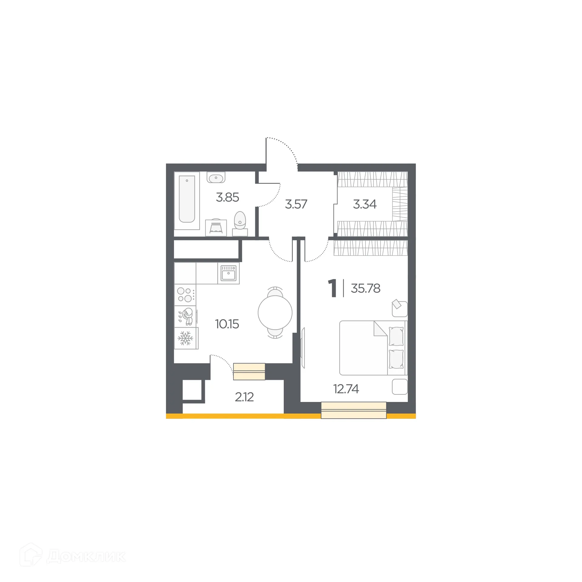 Планировка 1-комнатной квартиры 35.78 м² в Новые Горизонты, г. Дядьково — фото 1