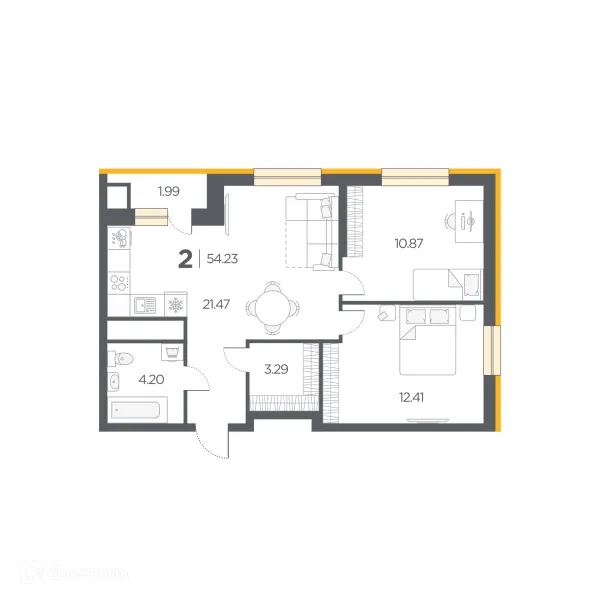 Планировка 2 комн. в Новые Горизонты