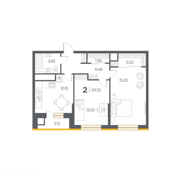 Планировка 2 комн. в Новые Горизонты