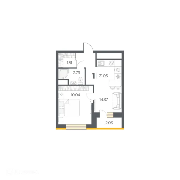 Планировка 1 комн. в Новые Горизонты