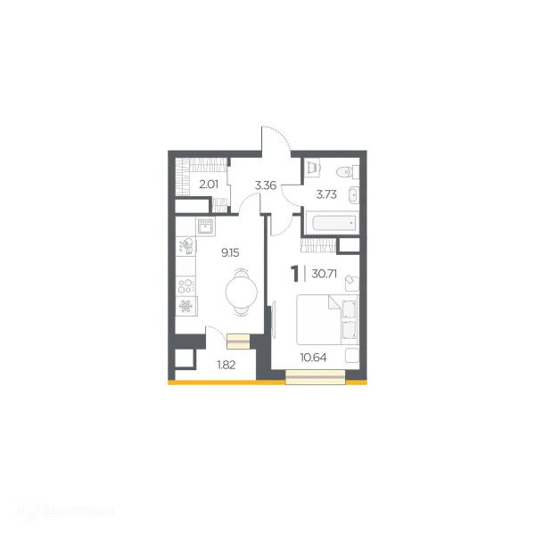 Планировка 1 комн. в Новые Горизонты