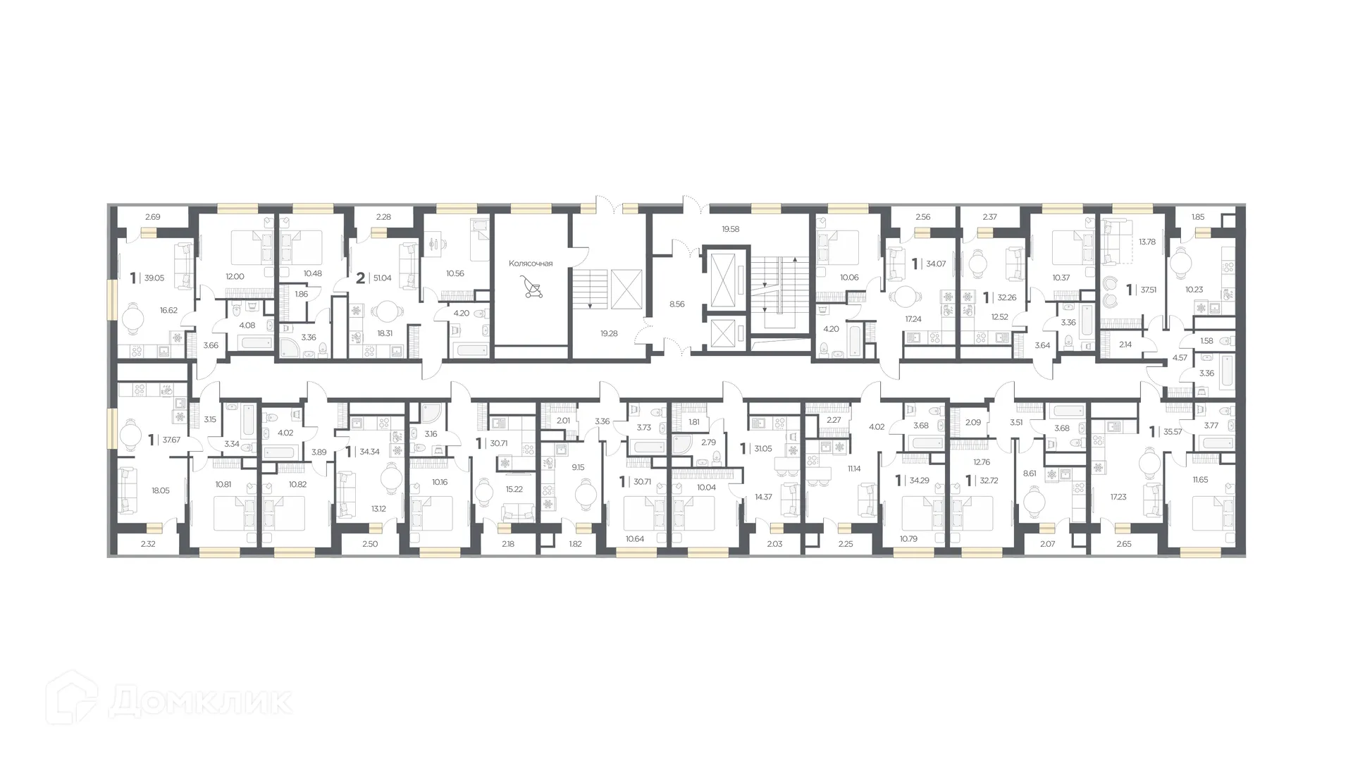 Планировка 1-комнатной квартиры 30.71 м² в Новые Горизонты, г. Дядьково — фото 2