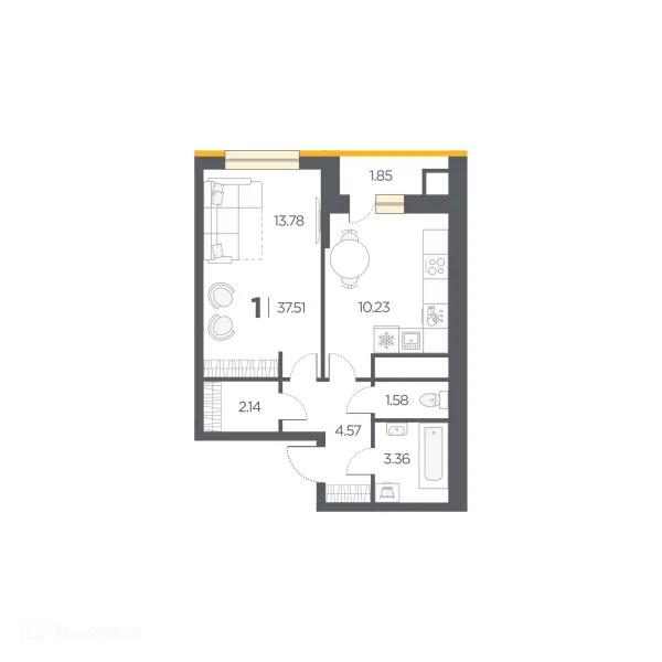 Планировка 1 комн. в Новые Горизонты