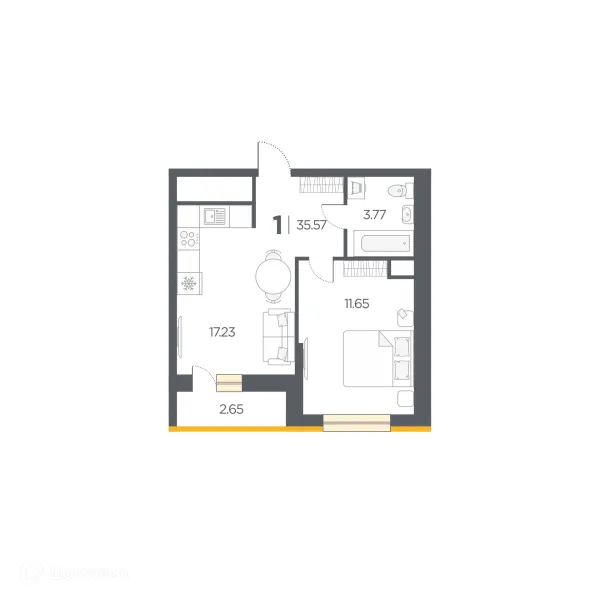 Планировка 1 комн. в Новые Горизонты