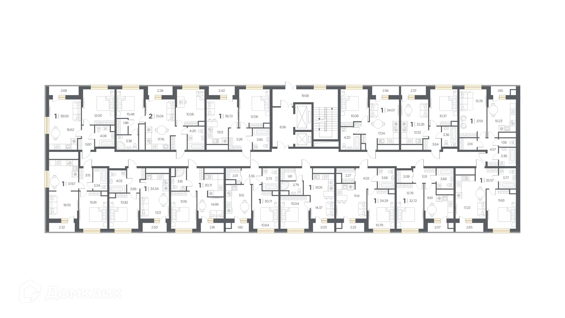Планировка 1-комнатной квартиры 35.57 м² в Новые Горизонты, г. Дядьково — фото 2