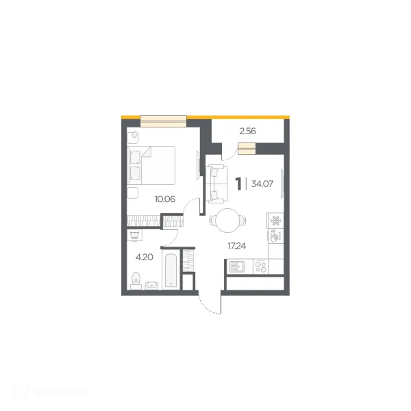 Планировка 1 комн. в Новые Горизонты