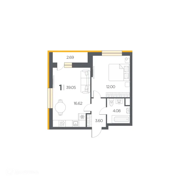 Планировка 1 комн. в Новые Горизонты