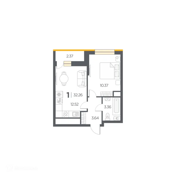 Планировка 1 комн. в Новые Горизонты