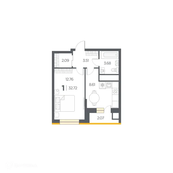 Планировка 1 комн. в Новые Горизонты